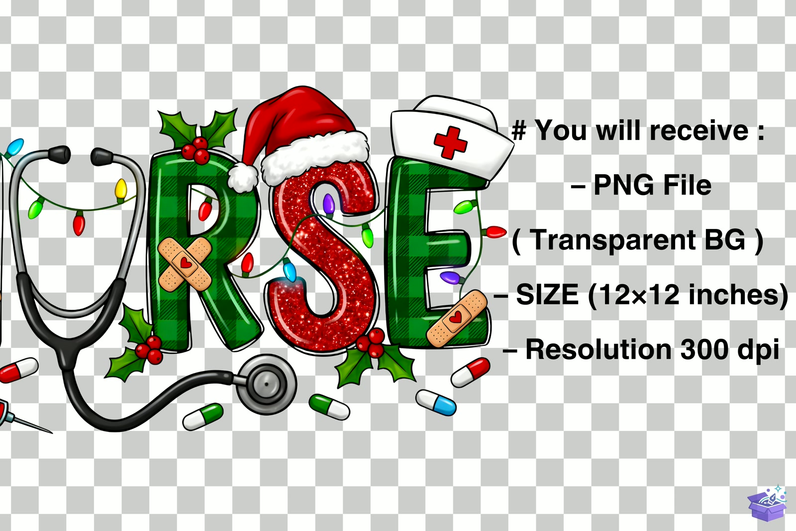 Nurse Yılbaşı PNG Merry Yılbaşı PNG - DTF & Süblimasyon Baskı Tasarımı (SVG, DXF, EPS, PNG) - detaylı önizleme 2