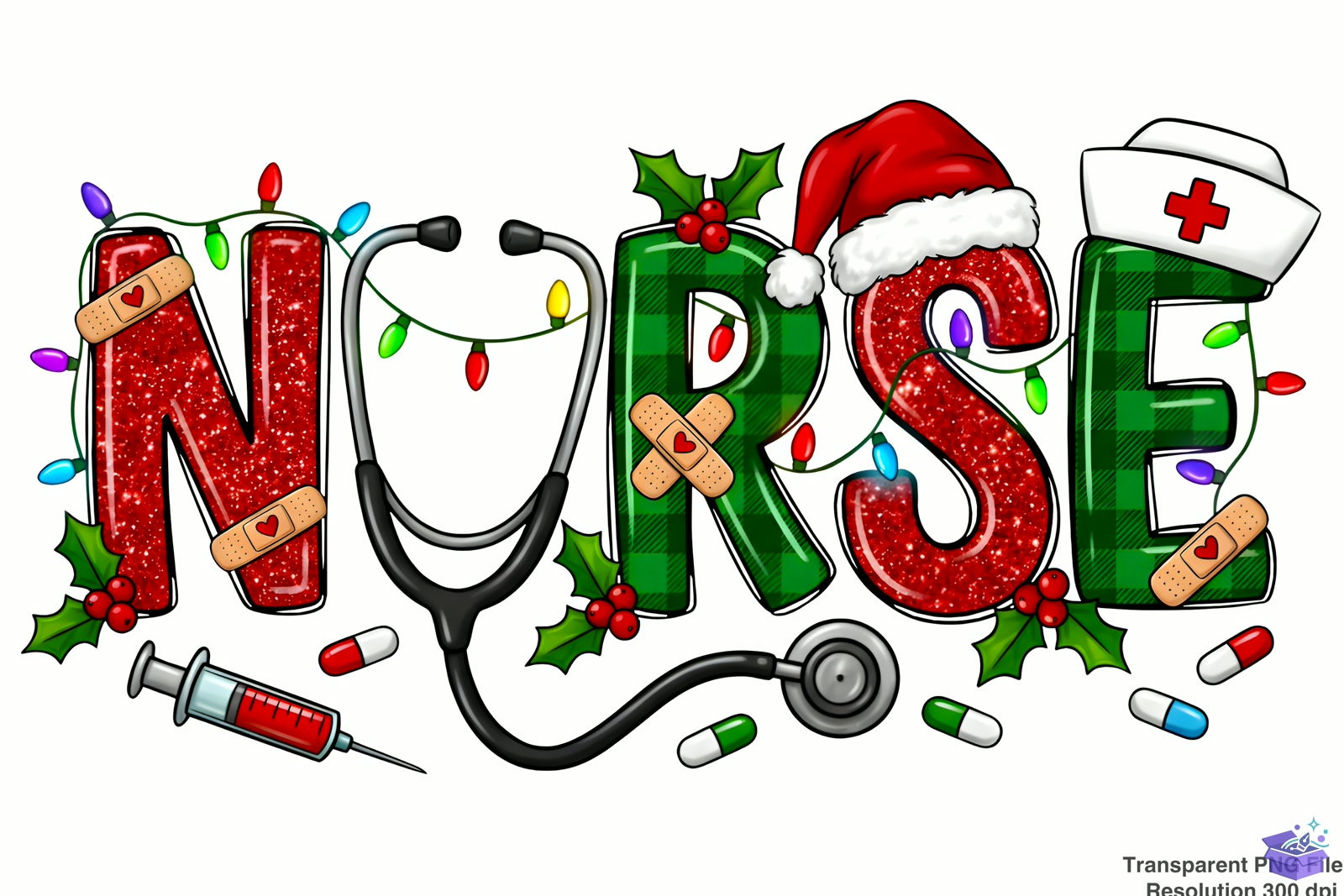 Nurse Yılbaşı PNG Merry Yılbaşı PNG - DTF & Süblimasyon Baskı Tasarımı (SVG, DXF, EPS, PNG) - detaylı önizleme 3