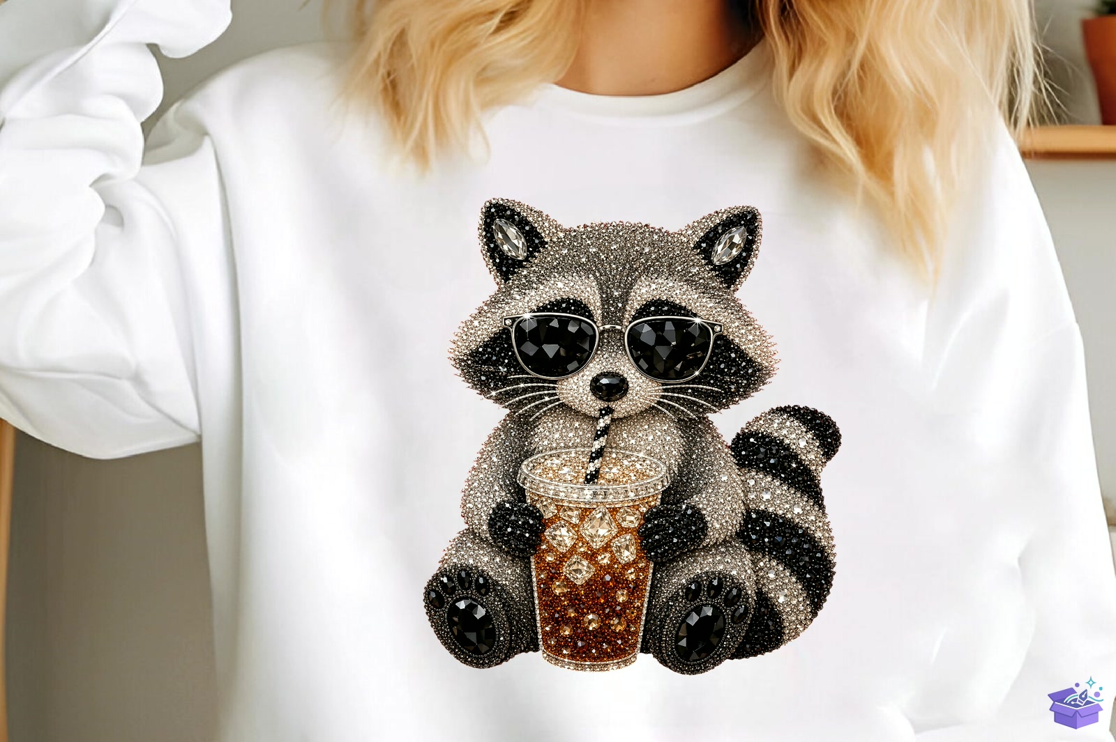 Rhinestone Funny Raccoon PNG - DTF & Süblimasyon Baskı Tasarımı (SVG, DXF, EPS, PNG) - detaylı önizleme 2