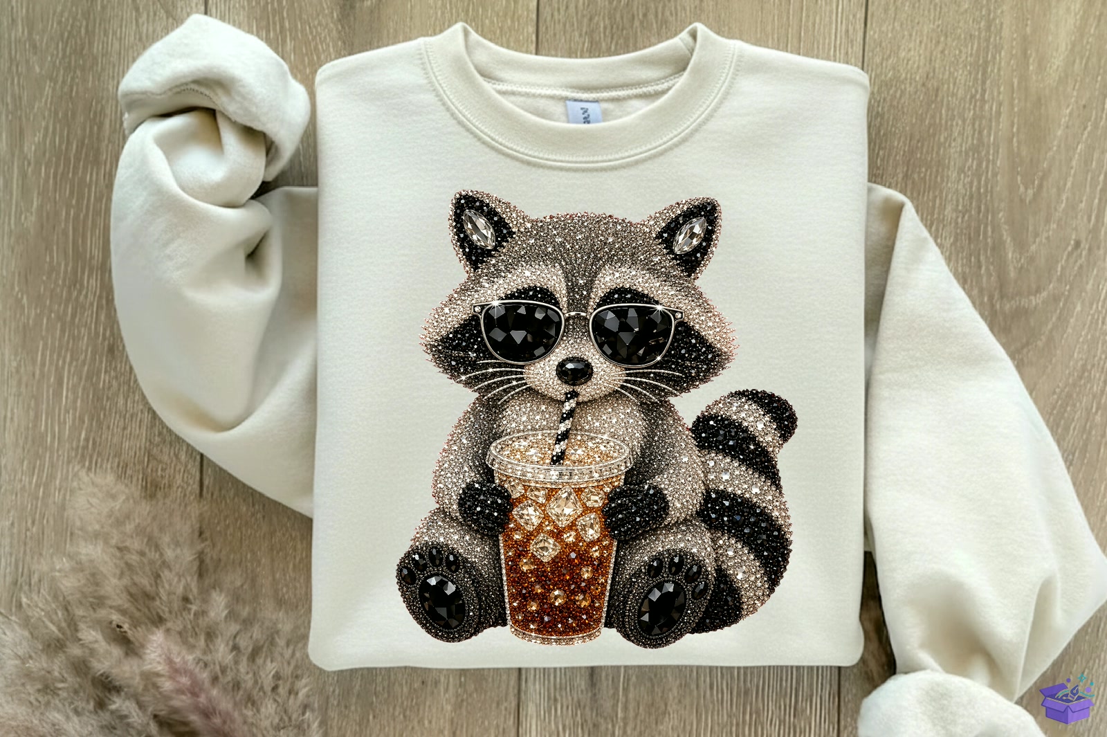 Rhinestone Funny Raccoon PNG - DTF & Süblimasyon Baskı Tasarımı (SVG, DXF, EPS, PNG) - detaylı önizleme 5
