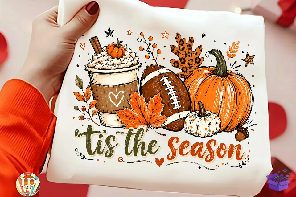 Tis The Season Fall Pumpkin Football Png - DTF & Süblimasyon Baskı Tasarımı (SVG, DXF, EPS, PNG) - detaylı önizleme 2