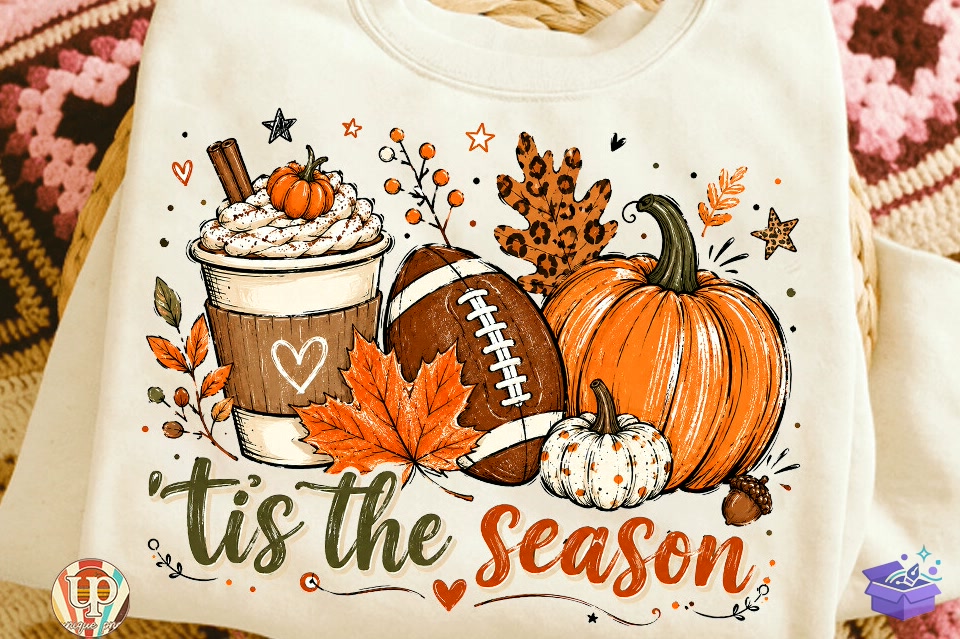 Tis The Season Fall Pumpkin Football Png - DTF & Süblimasyon Baskı Tasarımı (SVG, DXF, EPS, PNG) - detaylı önizleme 3