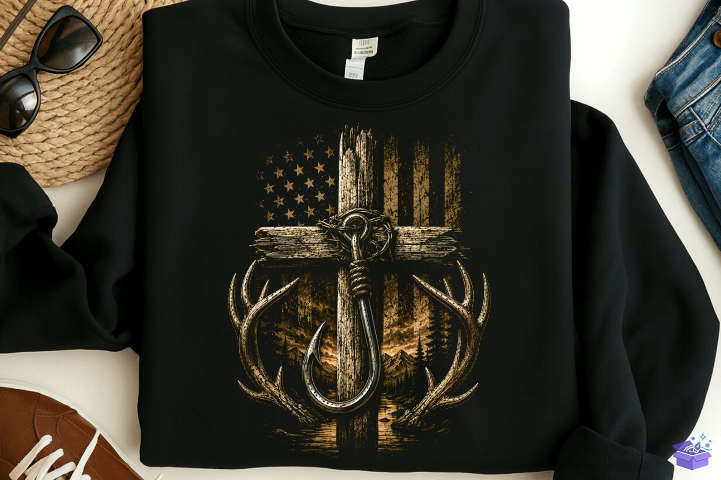 Christian Cross Hunting PNG - DTF & Süblimasyon Baskı Tasarımı (SVG, DXF, EPS, PNG) - detaylı önizleme 2