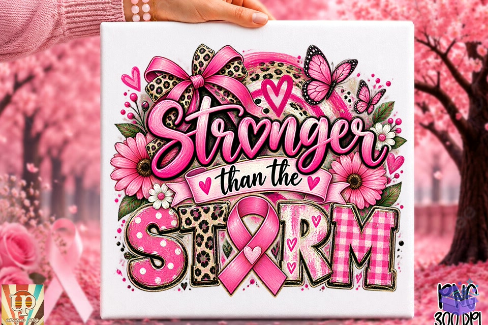 Stronger Than The Storm Breast Cancer - DTF & Süblimasyon Baskı Tasarımı (SVG, DXF, EPS, PNG) - detaylı önizleme 2