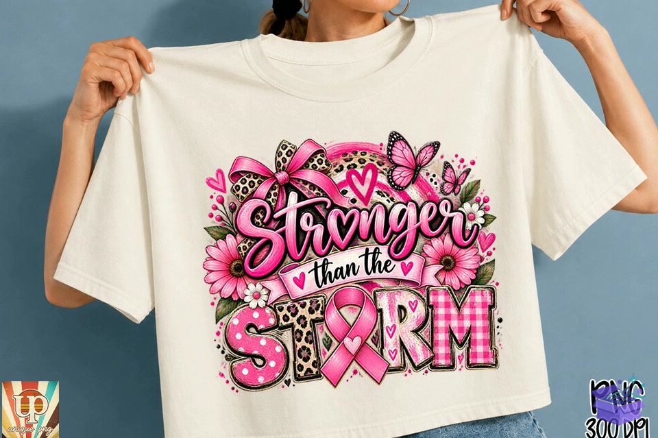 Stronger Than The Storm Breast Cancer - DTF & Süblimasyon Baskı Tasarımı (SVG, DXF, EPS, PNG) - detaylı önizleme 3