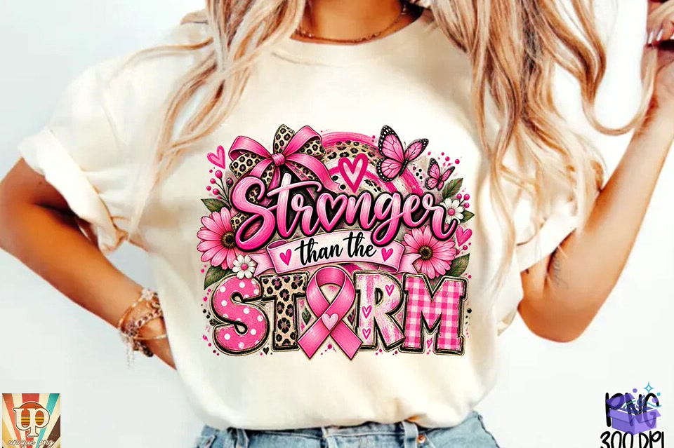 Stronger Than The Storm Breast Cancer - DTF & Süblimasyon Baskı Tasarımı (SVG, DXF, EPS, PNG) - detaylı önizleme 4