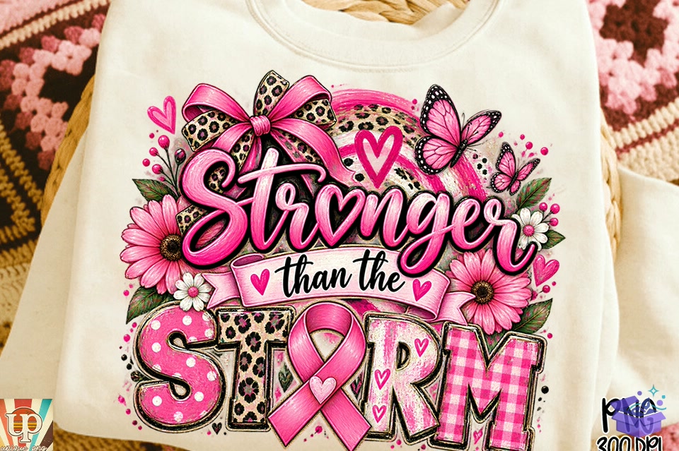 Stronger Than The Storm Breast Cancer - DTF & Süblimasyon Baskı Tasarımı (SVG, DXF, EPS, PNG) - detaylı önizleme 5