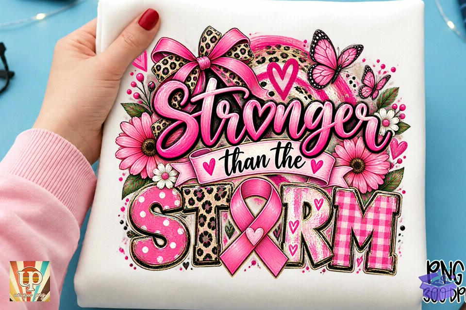 Stronger Than The Storm Breast Cancer - DTF & Süblimasyon Baskı Tasarımı (SVG, DXF, EPS, PNG) - detaylı önizleme 6