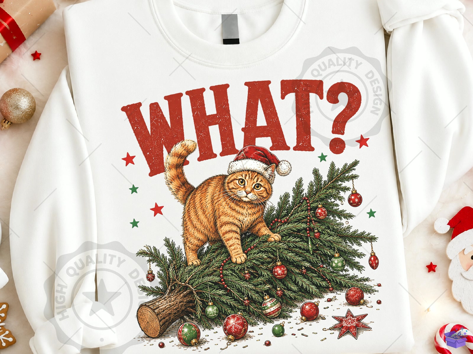 What? Cute Yılbaşı Kedi PNG - DTF & Süblimasyon Baskı Tasarımı (SVG, DXF, EPS, PNG) - detaylı önizleme 3