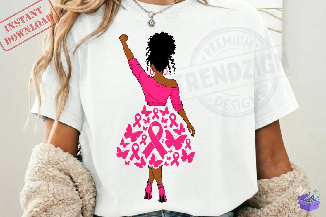 Breast Cancer Awareness Black Woman PNG - DTF & Süblimasyon Baskı Tasarımı (SVG, DXF, EPS, PNG) - detaylı önizleme 2