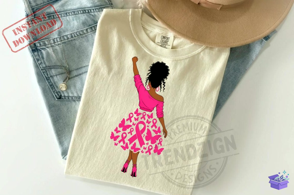 Breast Cancer Awareness Black Woman PNG - DTF & Süblimasyon Baskı Tasarımı (SVG, DXF, EPS, PNG) - detaylı önizleme 4
