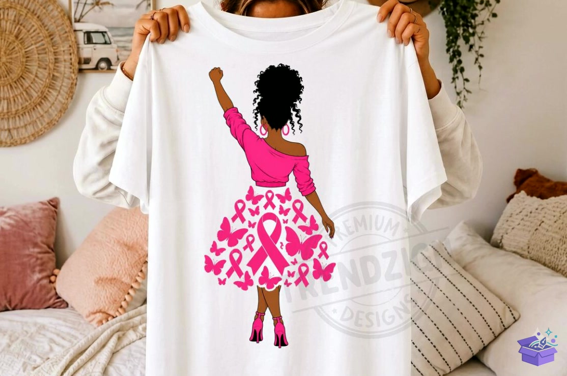 Breast Cancer Awareness Black Woman PNG - DTF & Süblimasyon Baskı Tasarımı (SVG, DXF, EPS, PNG) - detaylı önizleme 5