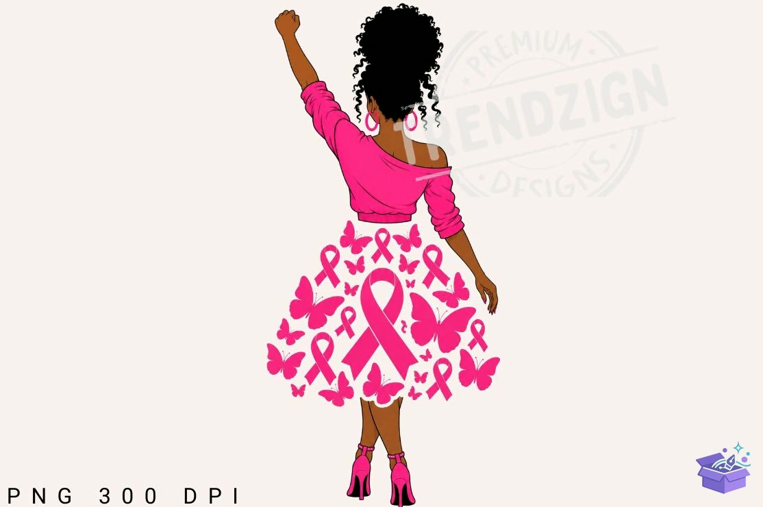 Breast Cancer Awareness Black Woman PNG - DTF & Süblimasyon Baskı Tasarımı (SVG, DXF, EPS, PNG) - detaylı önizleme 6