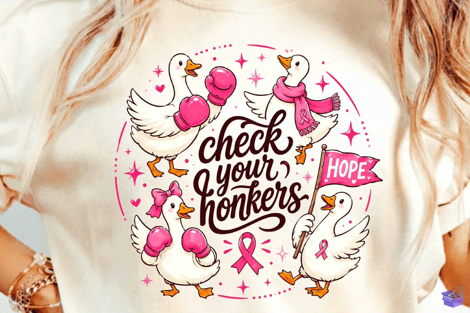 Goose Breast Cancer Awareness Hope Png - DTF & Süblimasyon Baskı Tasarımı (SVG, DXF, EPS, PNG) - detaylı önizleme 5