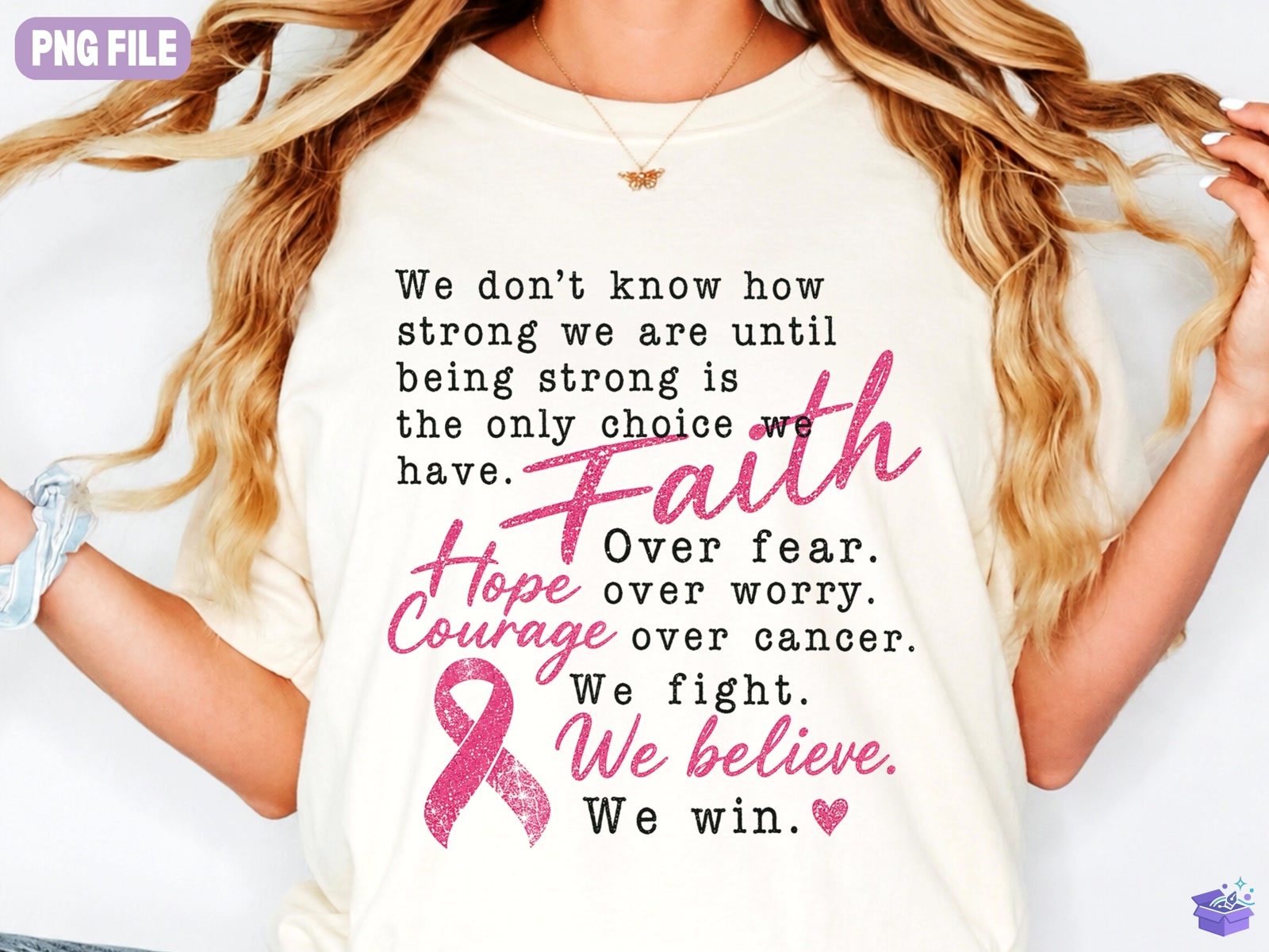 Faith Over Fear Breast Cancer Awareness - DTF & Süblimasyon Baskı Tasarımı (SVG, DXF, EPS, PNG) - detaylı önizleme 3