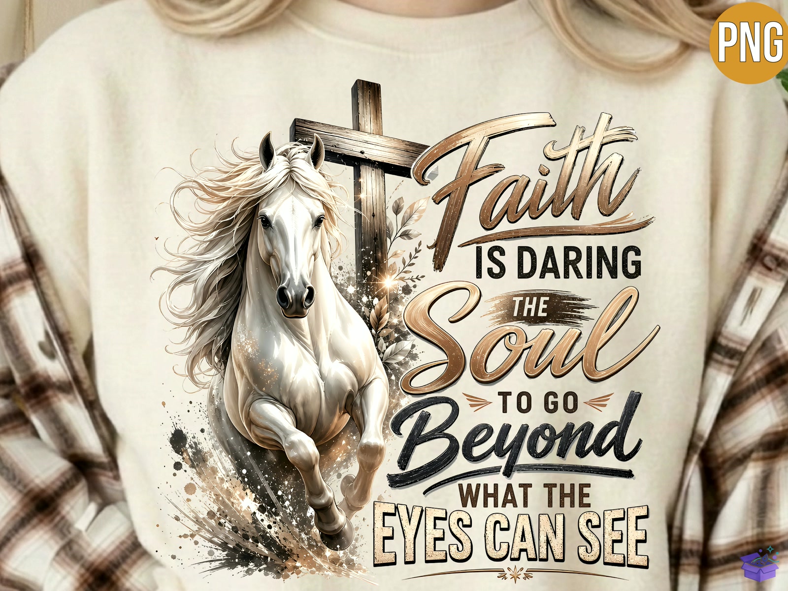 Faith At Cross Christian PNG T Shirt - DTF & Süblimasyon Baskı Tasarımı (SVG, DXF, EPS, PNG) - detaylı önizleme 3