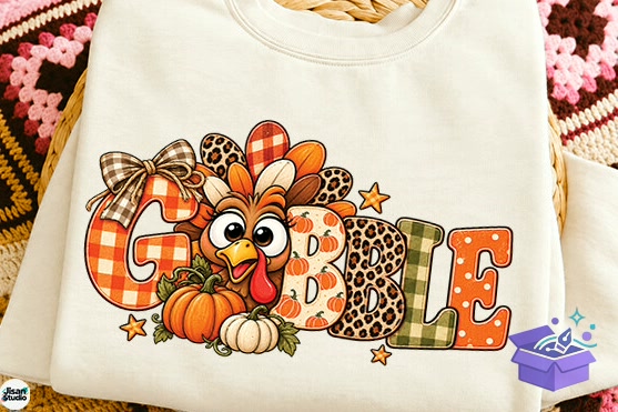 Cute Gobble Turkey Thanksgiving PNG - DTF & Süblimasyon Baskı Tasarımı (SVG, DXF, EPS, PNG) - detaylı önizleme 6