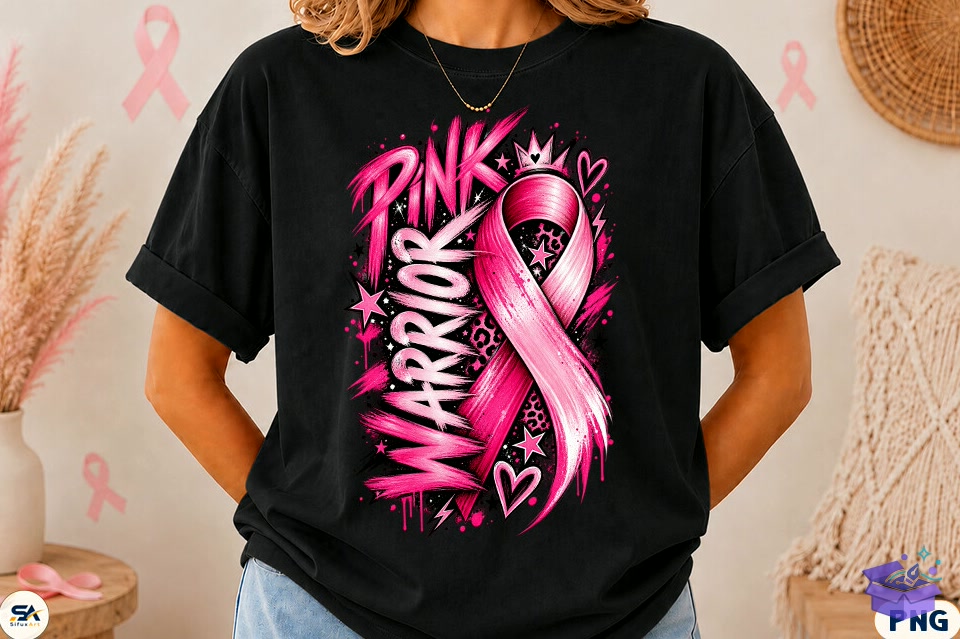 Pink Warrior Breast Cancer Ribbon PNG - DTF & Süblimasyon Baskı Tasarımı (SVG, DXF, EPS, PNG) - detaylı önizleme 2