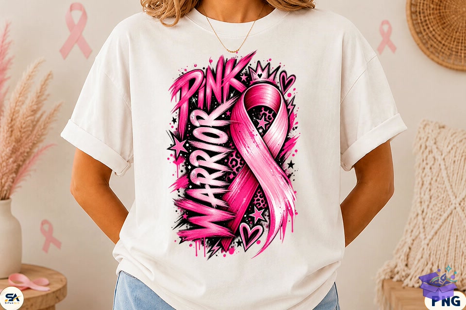 Pink Warrior Breast Cancer Ribbon PNG - DTF & Süblimasyon Baskı Tasarımı (SVG, DXF, EPS, PNG) - detaylı önizleme 3