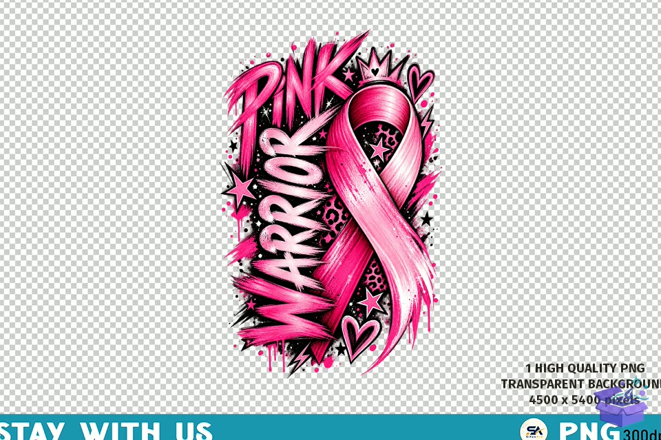 Pink Warrior Breast Cancer Ribbon PNG - DTF & Süblimasyon Baskı Tasarımı (SVG, DXF, EPS, PNG) - detaylı önizleme 4