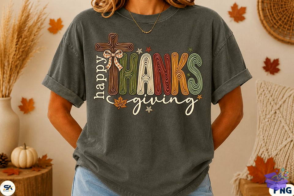 Happy Thanksgiving Outline Design PNG - DTF & Süblimasyon Baskı Tasarımı (SVG, DXF, EPS, PNG) - detaylı önizleme 3