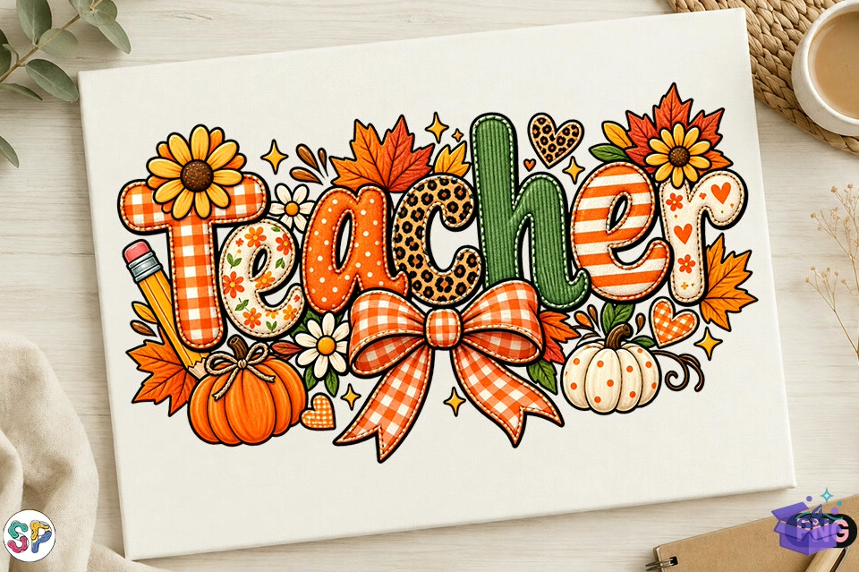 Teacher Thanksgiving Vibes Pumpkin Shirt - DTF & Süblimasyon Baskı Tasarımı (SVG, DXF, EPS, PNG) - detaylı önizleme 2