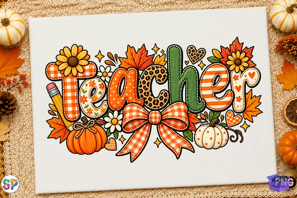 Teacher Thanksgiving Vibes Pumpkin Shirt - DTF & Süblimasyon Baskı Tasarımı (SVG, DXF, EPS, PNG) - detaylı önizleme 3