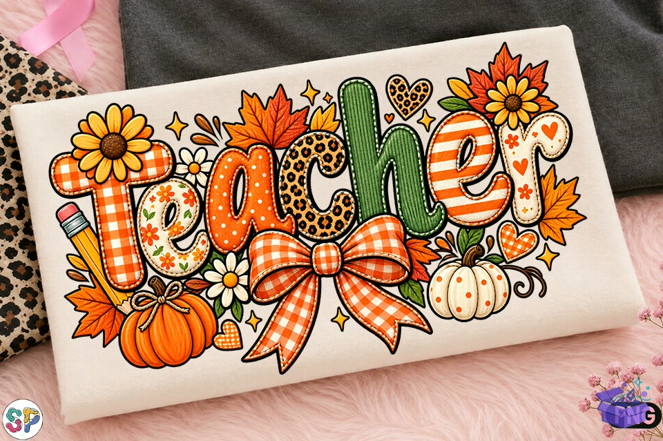 Teacher Thanksgiving Vibes Pumpkin Shirt - DTF & Süblimasyon Baskı Tasarımı (SVG, DXF, EPS, PNG) - detaylı önizleme 4