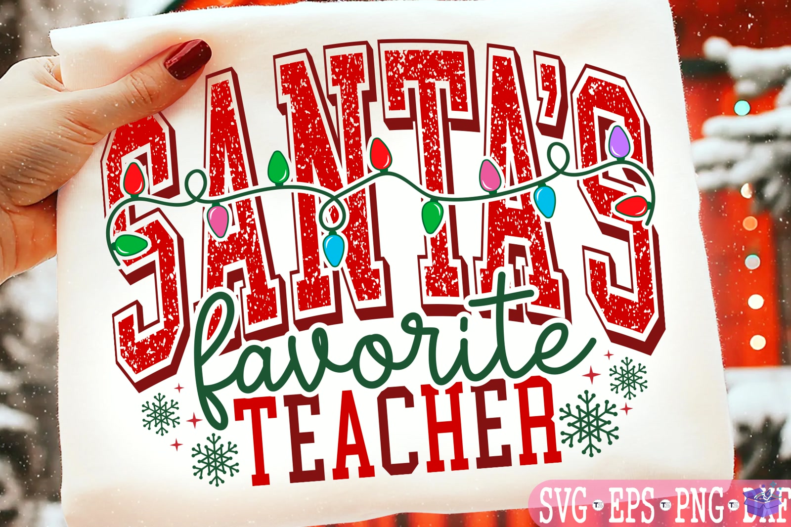 Santa's Favorite Teacher Png Xmas Svg - DTF & Süblimasyon Baskı Tasarımı (SVG, DXF, EPS, PNG) - detaylı önizleme 2