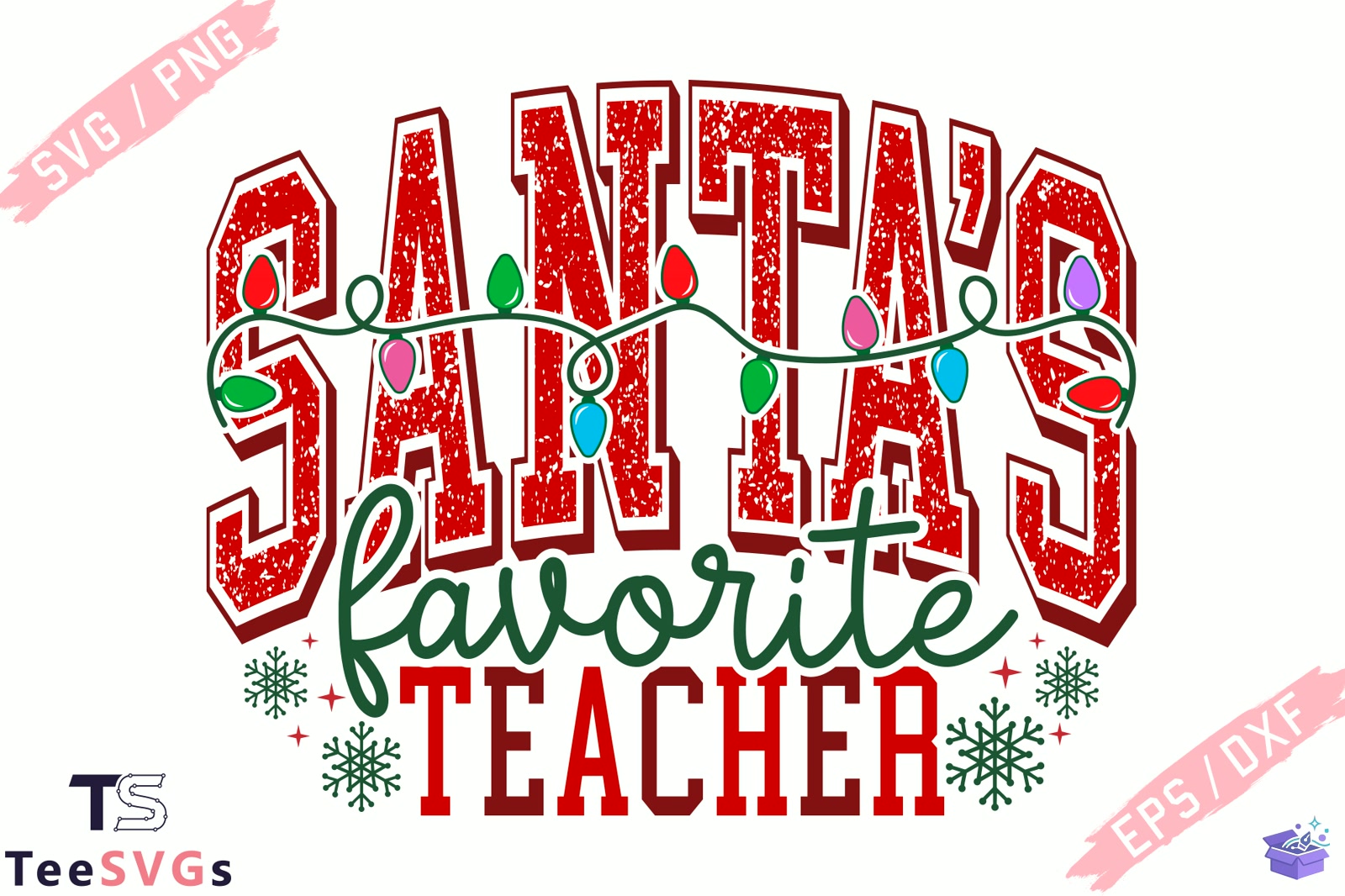 Santa's Favorite Teacher Png Xmas Svg - DTF & Süblimasyon Baskı Tasarımı (SVG, DXF, EPS, PNG) - detaylı önizleme 4