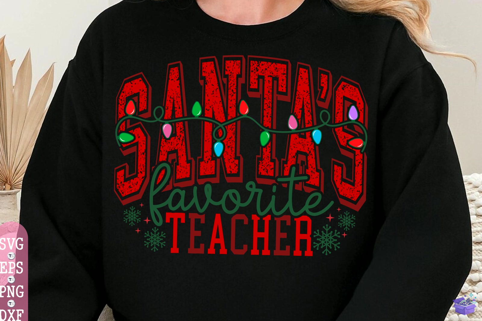 Santa's Favorite Teacher Png Xmas Svg - DTF & Süblimasyon Baskı Tasarımı (SVG, DXF, EPS, PNG) - detaylı önizleme 5