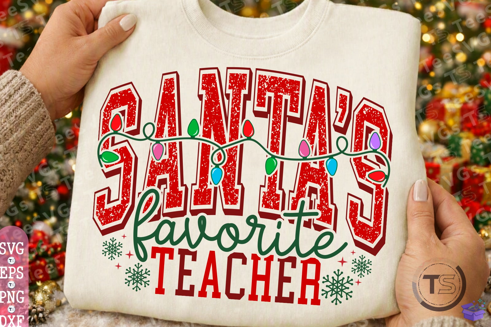 Santa's Favorite Teacher Png Xmas Svg - DTF & Süblimasyon Baskı Tasarımı (SVG, DXF, EPS, PNG) - detaylı önizleme 6