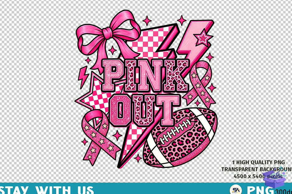Preppy Pink Out Football Breast Cancer - DTF & Süblimasyon Baskı Tasarımı (SVG, DXF, EPS, PNG) - detaylı önizleme 3