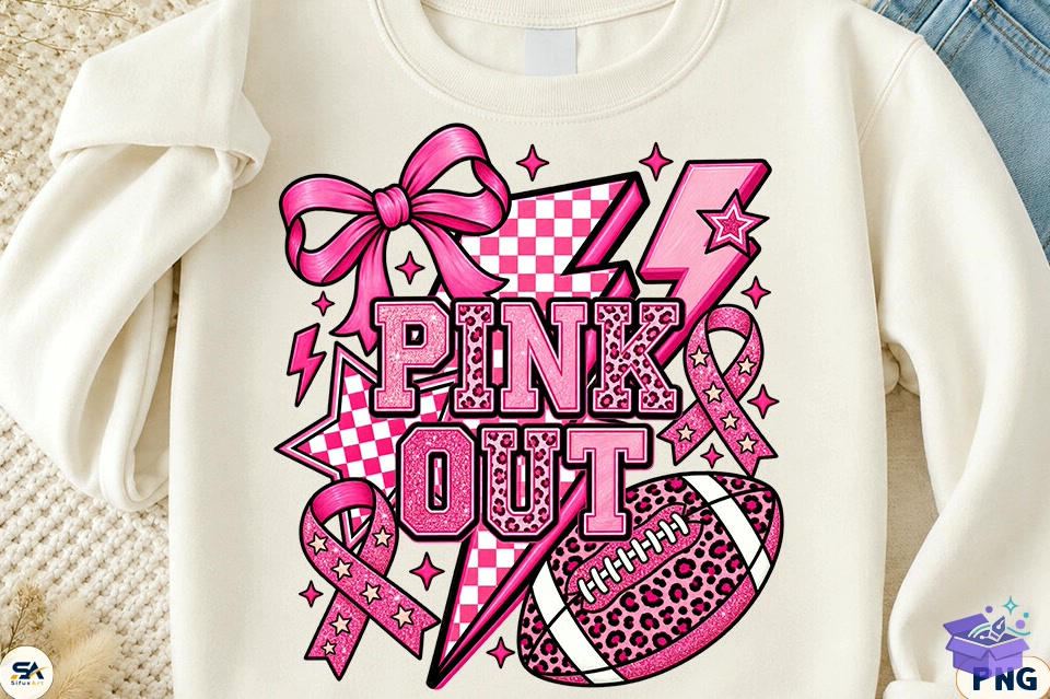 Preppy Pink Out Football Breast Cancer - DTF & Süblimasyon Baskı Tasarımı (SVG, DXF, EPS, PNG) - detaylı önizleme 4