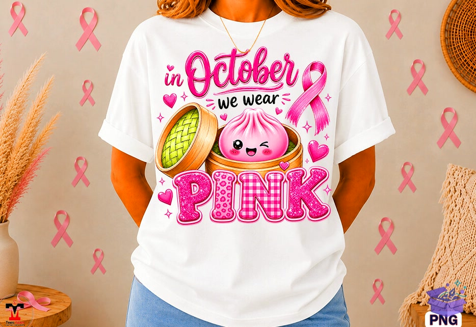 Cute Kawaii Breast Cancer Awareness Tee - DTF & Süblimasyon Baskı Tasarımı (SVG, DXF, EPS, PNG) - detaylı önizleme 3