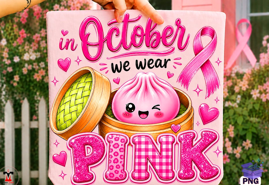Cute Kawaii Breast Cancer Awareness Tee - DTF & Süblimasyon Baskı Tasarımı (SVG, DXF, EPS, PNG) - detaylı önizleme 4