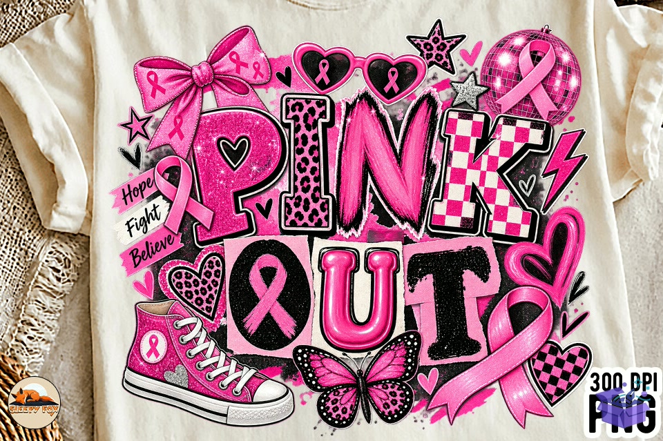 Breast Cancer Y2K Trendy Pink Out Shirt - DTF & Süblimasyon Baskı Tasarımı (SVG, DXF, EPS, PNG) - DTF Baskı Tasarımları İndir (DXF, SVG, EPS)
