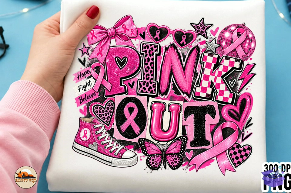 Breast Cancer Y2K Trendy Pink Out Shirt - DTF & Süblimasyon Baskı Tasarımı (SVG, DXF, EPS, PNG) - detaylı önizleme 2