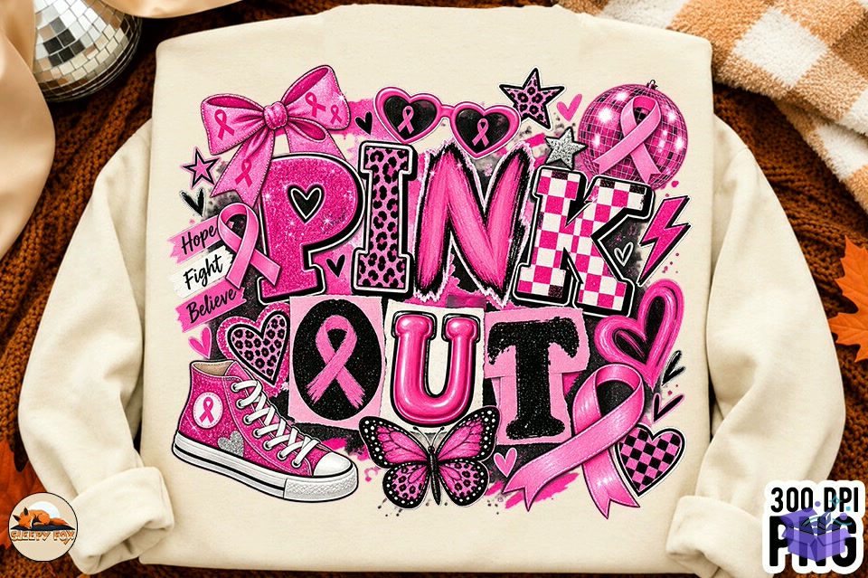 Breast Cancer Y2K Trendy Pink Out Shirt - DTF & Süblimasyon Baskı Tasarımı (SVG, DXF, EPS, PNG) - detaylı önizleme 3