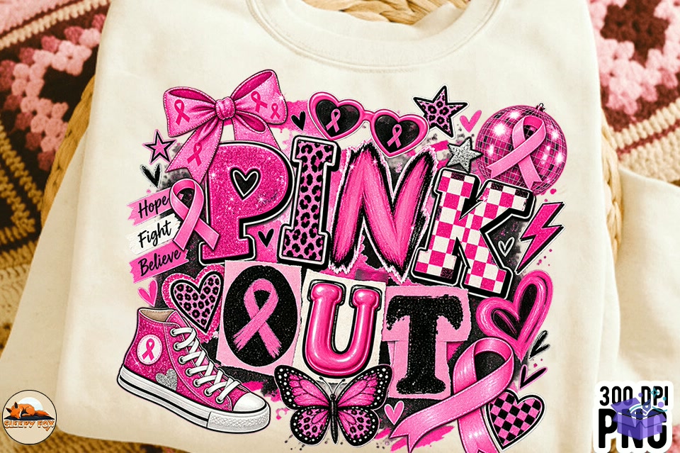 Breast Cancer Y2K Trendy Pink Out Shirt - DTF & Süblimasyon Baskı Tasarımı (SVG, DXF, EPS, PNG) - detaylı önizleme 4