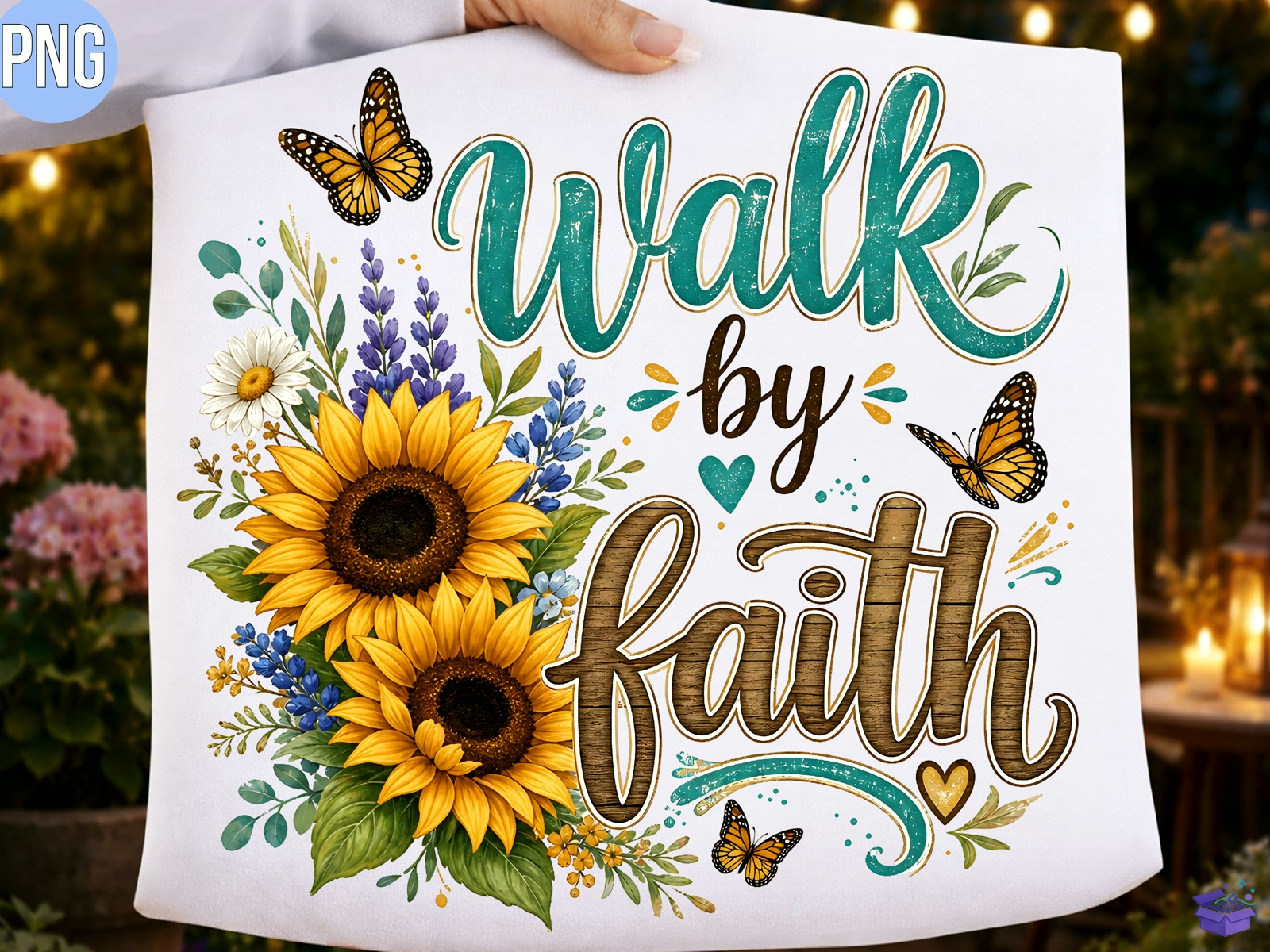 Walk By Faith Sunflower Christian Tshirt - DTF & Süblimasyon Baskı Tasarımı (SVG, DXF, EPS, PNG) - detaylı önizleme 4