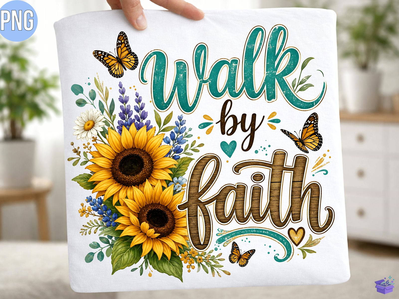 Walk By Faith Sunflower Christian Tshirt - DTF & Süblimasyon Baskı Tasarımı (SVG, DXF, EPS, PNG) - detaylı önizleme 5