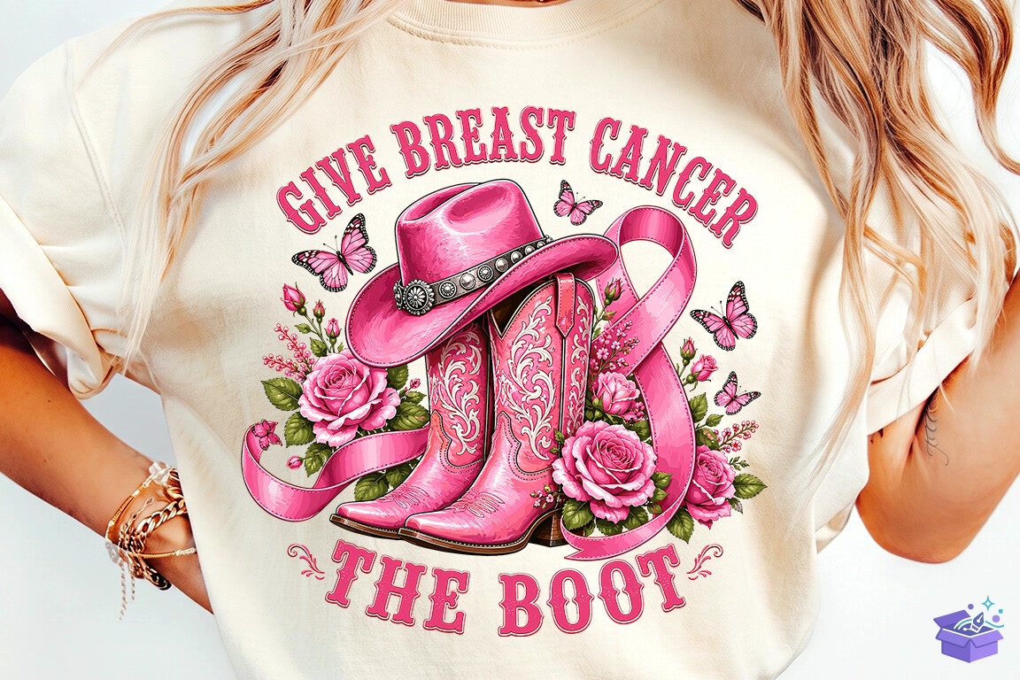 Breast Cancer Give Cancer The Boot PNG - DTF & Süblimasyon Baskı Tasarımı (SVG, DXF, EPS, PNG) - DTF Baskı Tasarımları İndir (DXF, SVG, EPS)