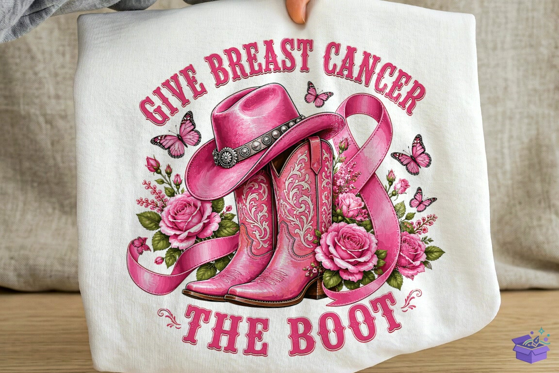 Breast Cancer Give Cancer The Boot PNG - DTF & Süblimasyon Baskı Tasarımı (SVG, DXF, EPS, PNG) - detaylı önizleme 2