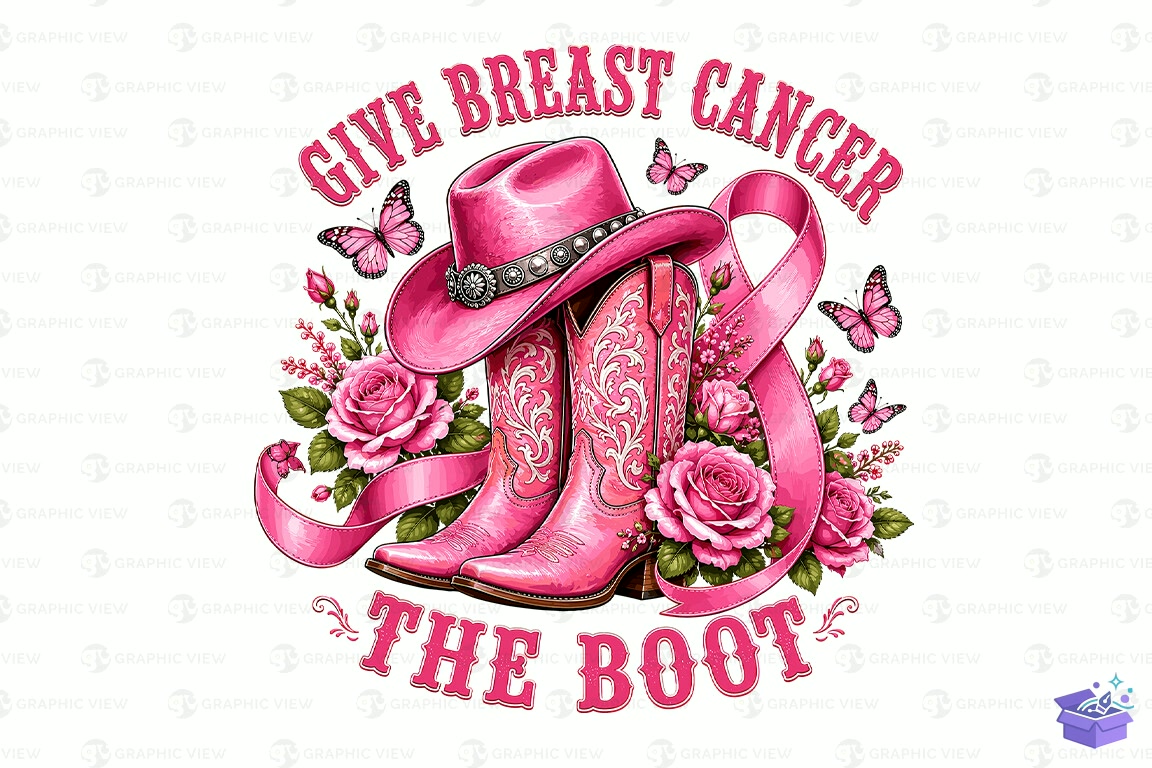 Breast Cancer Give Cancer The Boot PNG - DTF & Süblimasyon Baskı Tasarımı (SVG, DXF, EPS, PNG) - detaylı önizleme 3