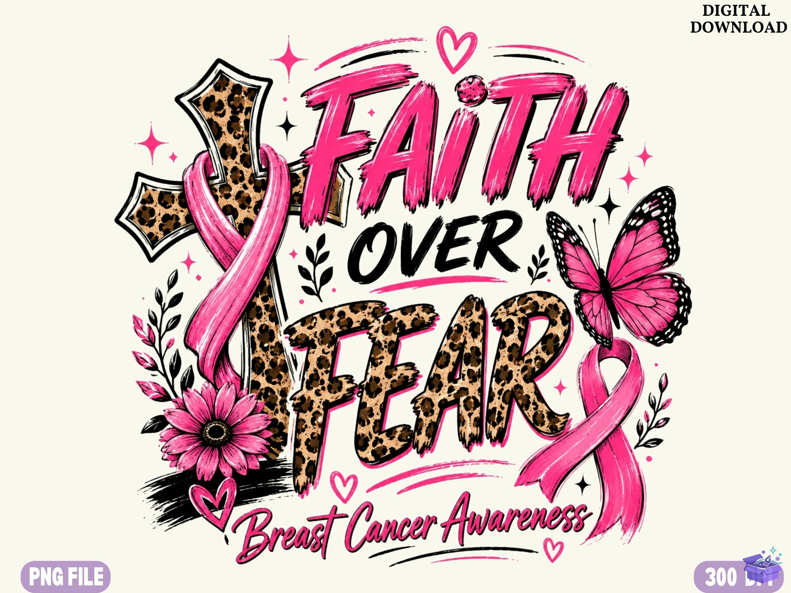 Faith Over Fear Breast Cancer Awareness - DTF & Süblimasyon Baskı Tasarımı (SVG, DXF, EPS, PNG) - DTF Baskı Tasarımları İndir (DXF, SVG, AI)