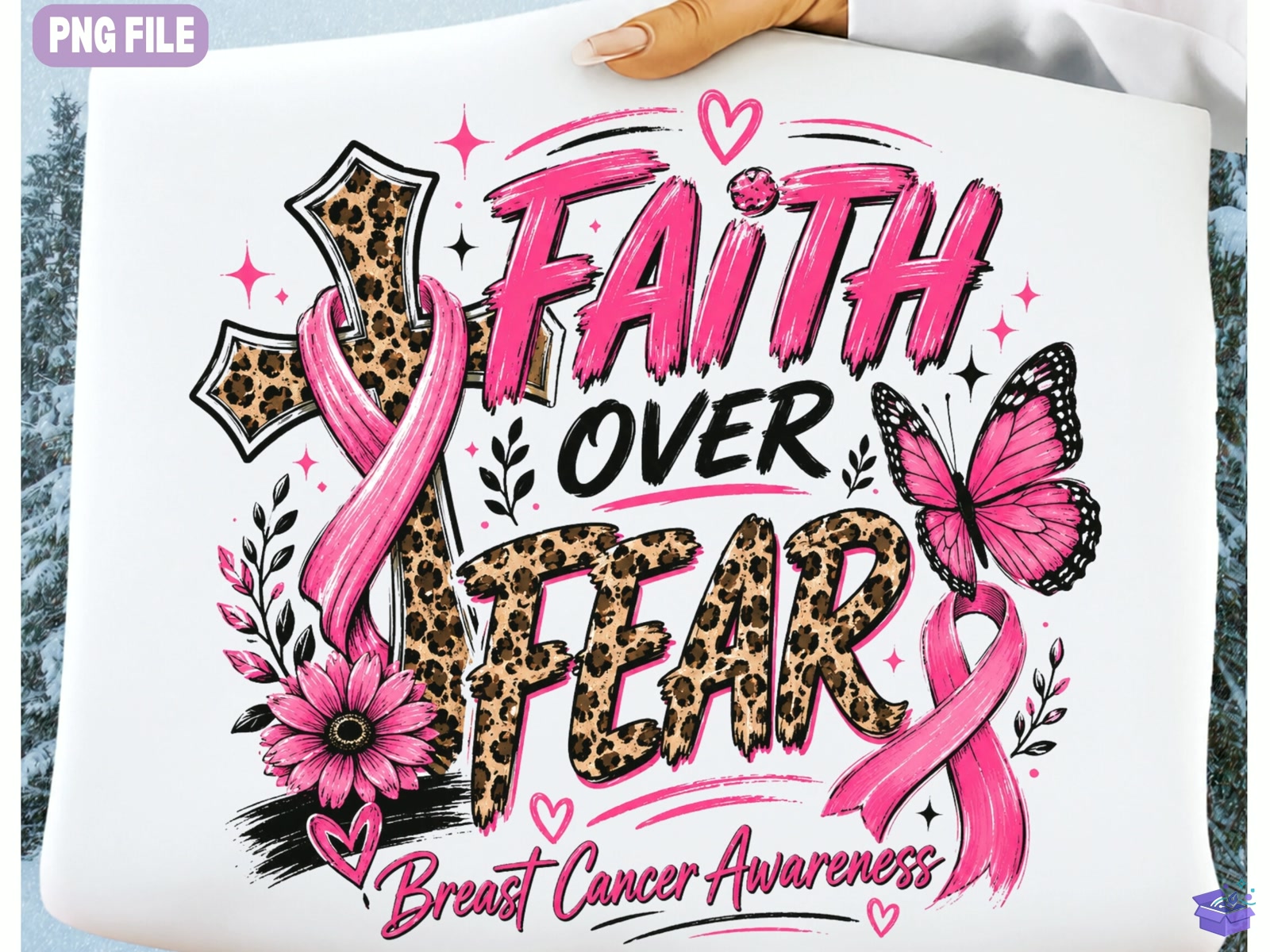 Faith Over Fear Breast Cancer Awareness - DTF & Süblimasyon Baskı Tasarımı (SVG, DXF, EPS, PNG) - detaylı önizleme 2