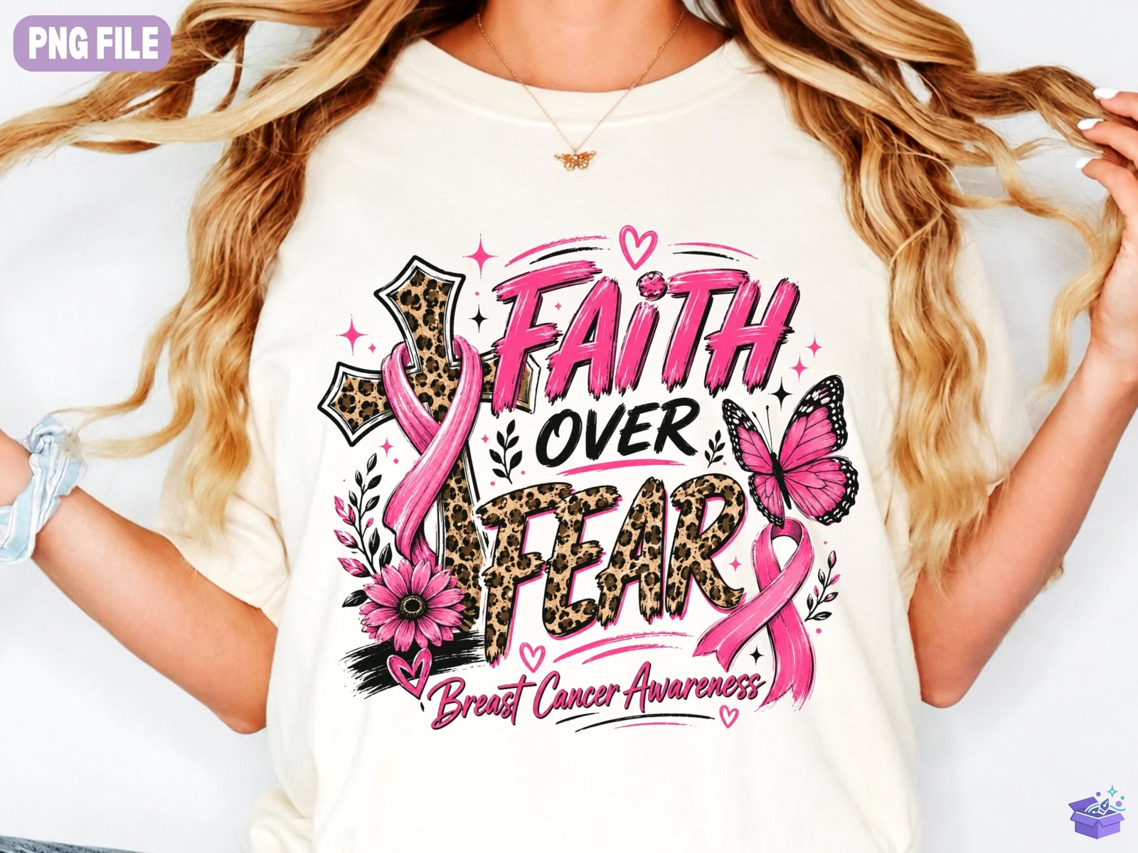Faith Over Fear Breast Cancer Awareness - DTF & Süblimasyon Baskı Tasarımı (SVG, DXF, EPS, PNG) - detaylı önizleme 3