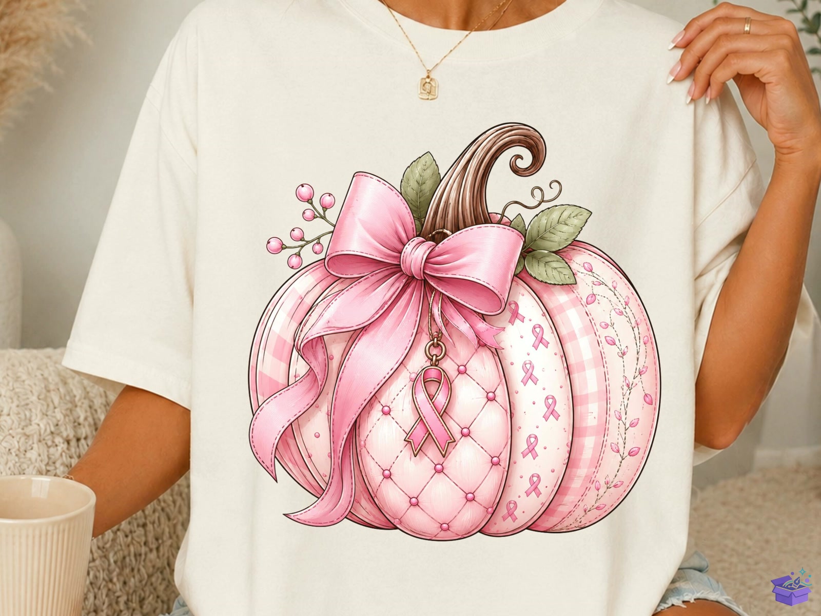 Pink Pumpkin Breast Cancer Awareness PNG - DTF & Süblimasyon Baskı Tasarımı (SVG, DXF, EPS, PNG) - detaylı önizleme 3