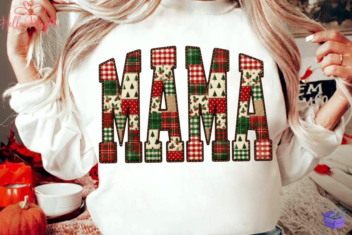 Yılbaşı Gingham Patchwork Mama PNG - Makine Nakış Deseni (SVG, DXF, EPS, PNG) - detaylı önizleme 2